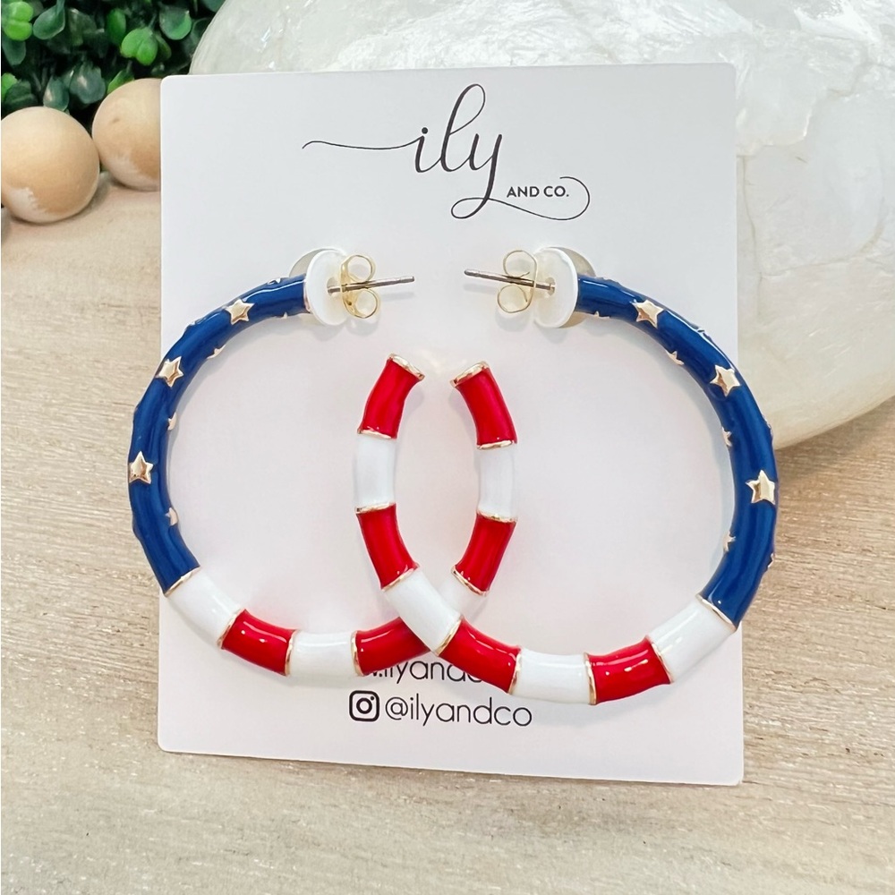 American Flag Enamel Hoops Large | Boutique | New | Patriotic | Americana | USA